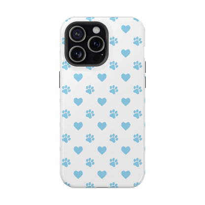 Blue Paw Prints & Hearts – MagSafe iPhone Case with Adorable Pet-Lover Design