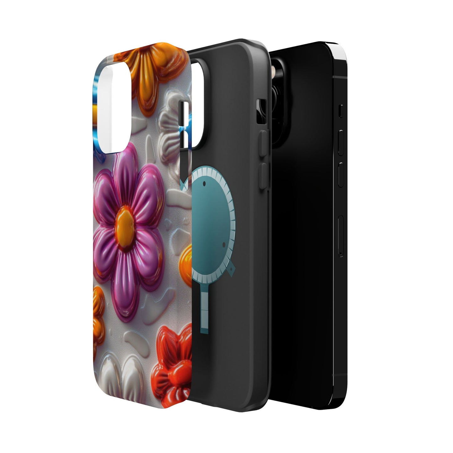 Glossy 3D Floral MagSafe iPhone Case – Colorful Flower Pattern, Durable Protection