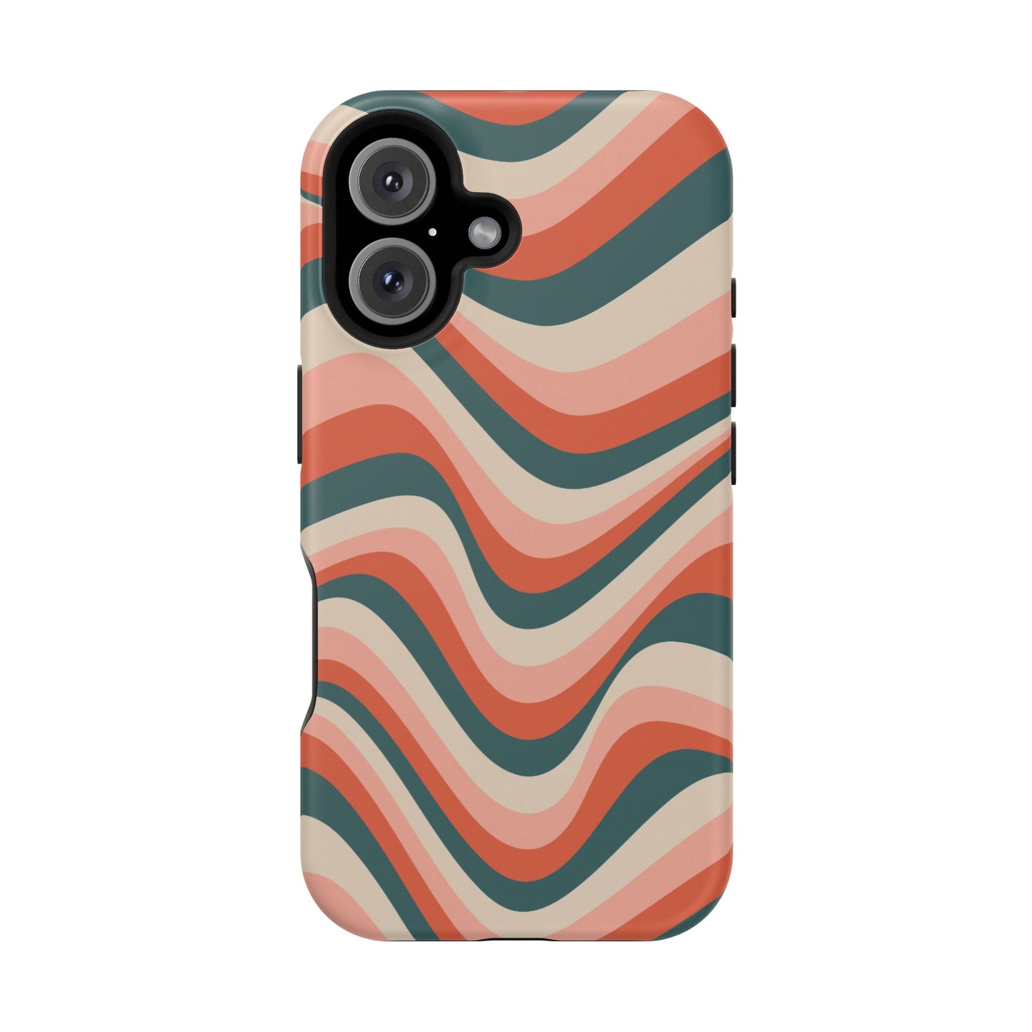 Groovy Waves MagSafe iPhone Case – Retro 70s-Inspired Stripes in Coral, Cream, and Teal