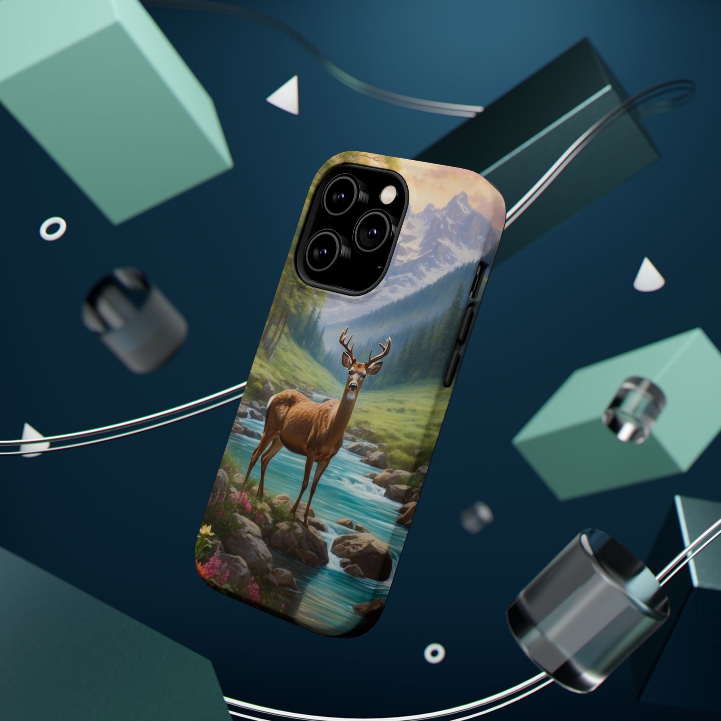 Alpine Serenity – Stag in Mountain Bliss MagSafe iPhone Cases