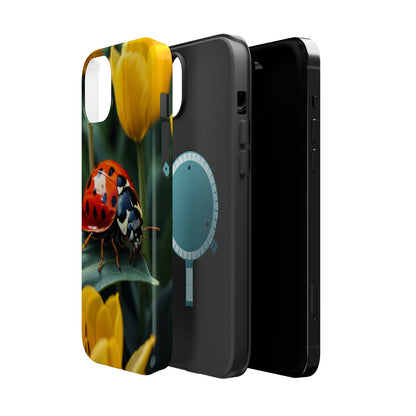 MagSafe iPhone Case: Vibrant Ladybug Amidst a Lush Yellow Flower Garden