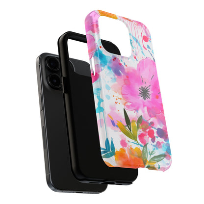 Color Splash Pink & Orange Watercolor Floral - iPhone Case