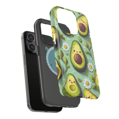 Cute Avocado MagSafe iPhone Case – Adorable Kawaii Avocados with Daisies, Shock-Resistant