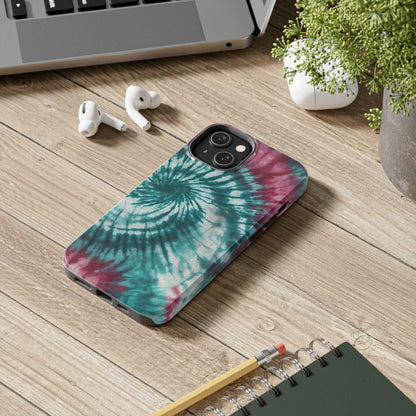 Pink and Teal Tie-Dye iPhone Case – Retro Spiral Design