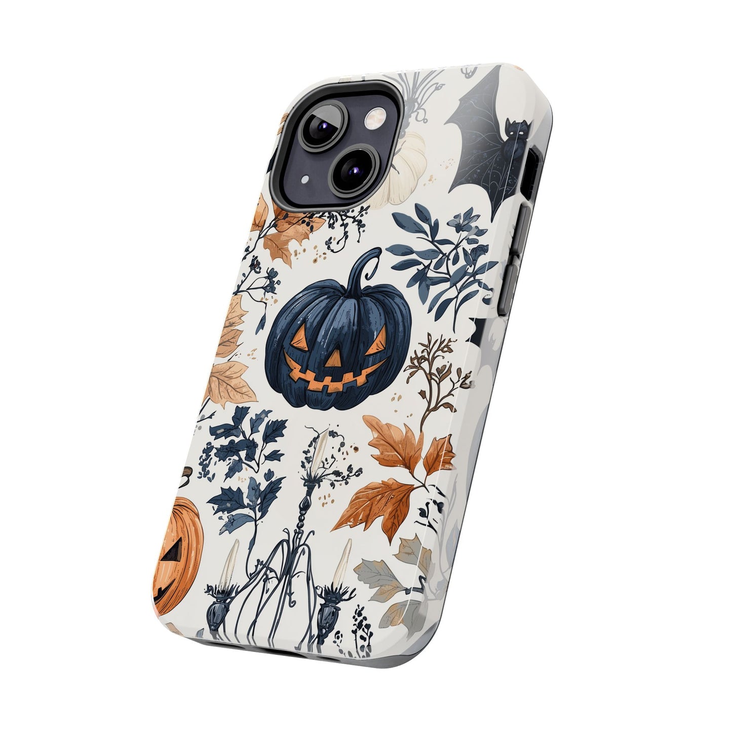 Vintage Halloween iPhone Case – Dark Jack-o'-Lanterns, Bats, and Autumn Leaves Design