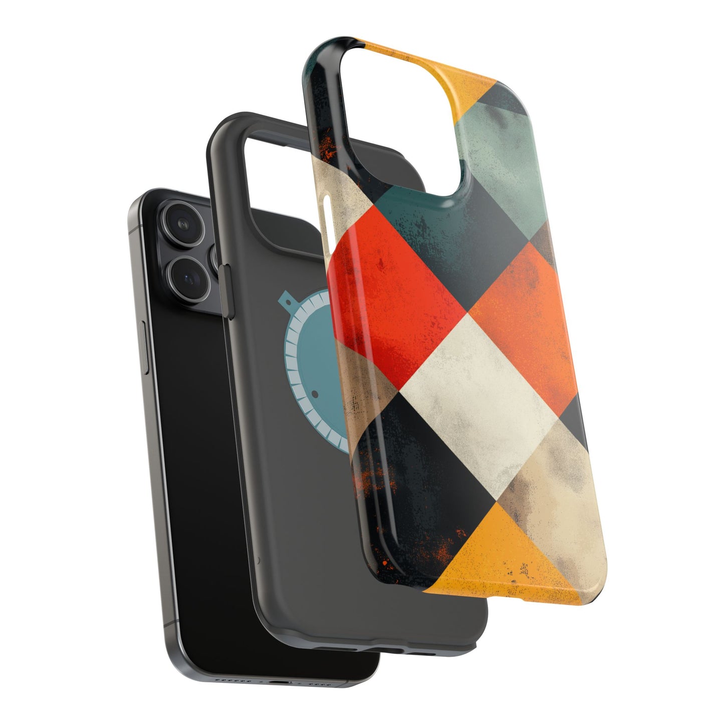 Geometric Retro MagSafe iPhone Case - Colorful Checkered Protective Cover