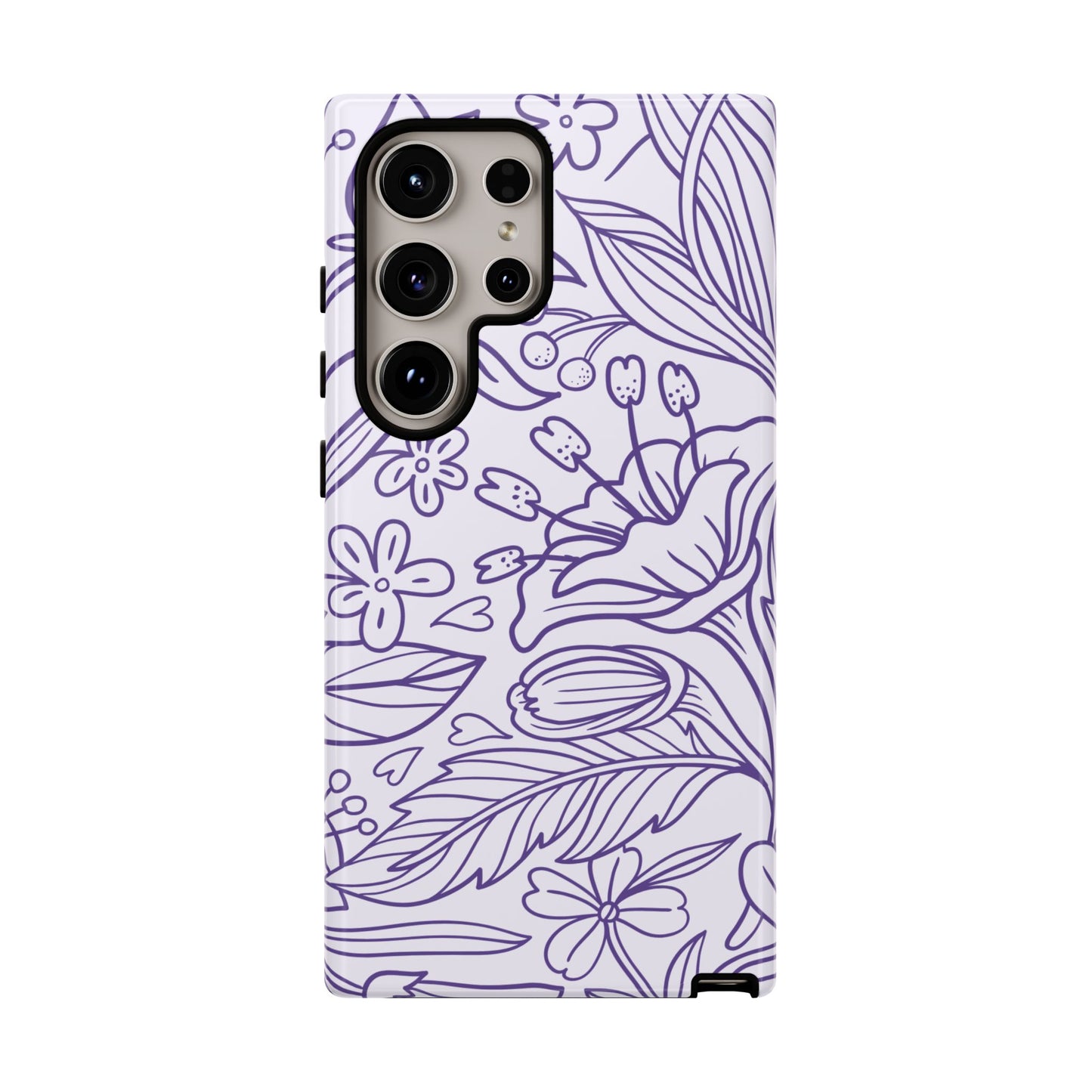 Lavender Floral Line Art Tough Samsung Galaxy Case – Minimalist Botanical Design with Dual-Layer Protection