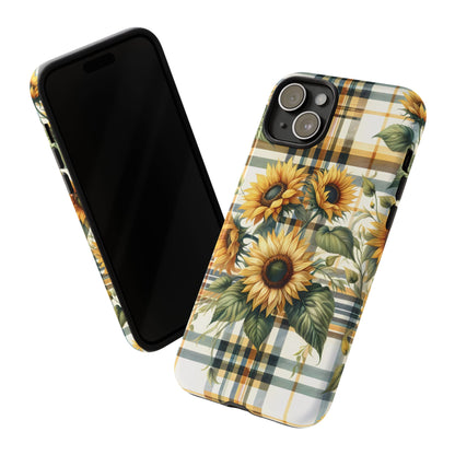 Cute Sunflower Phone Case - Sunny Blossom Plaid - Checkered Sunflowers Phone Case for iPhone & Samsung. Be Happy With These Bright Colors!