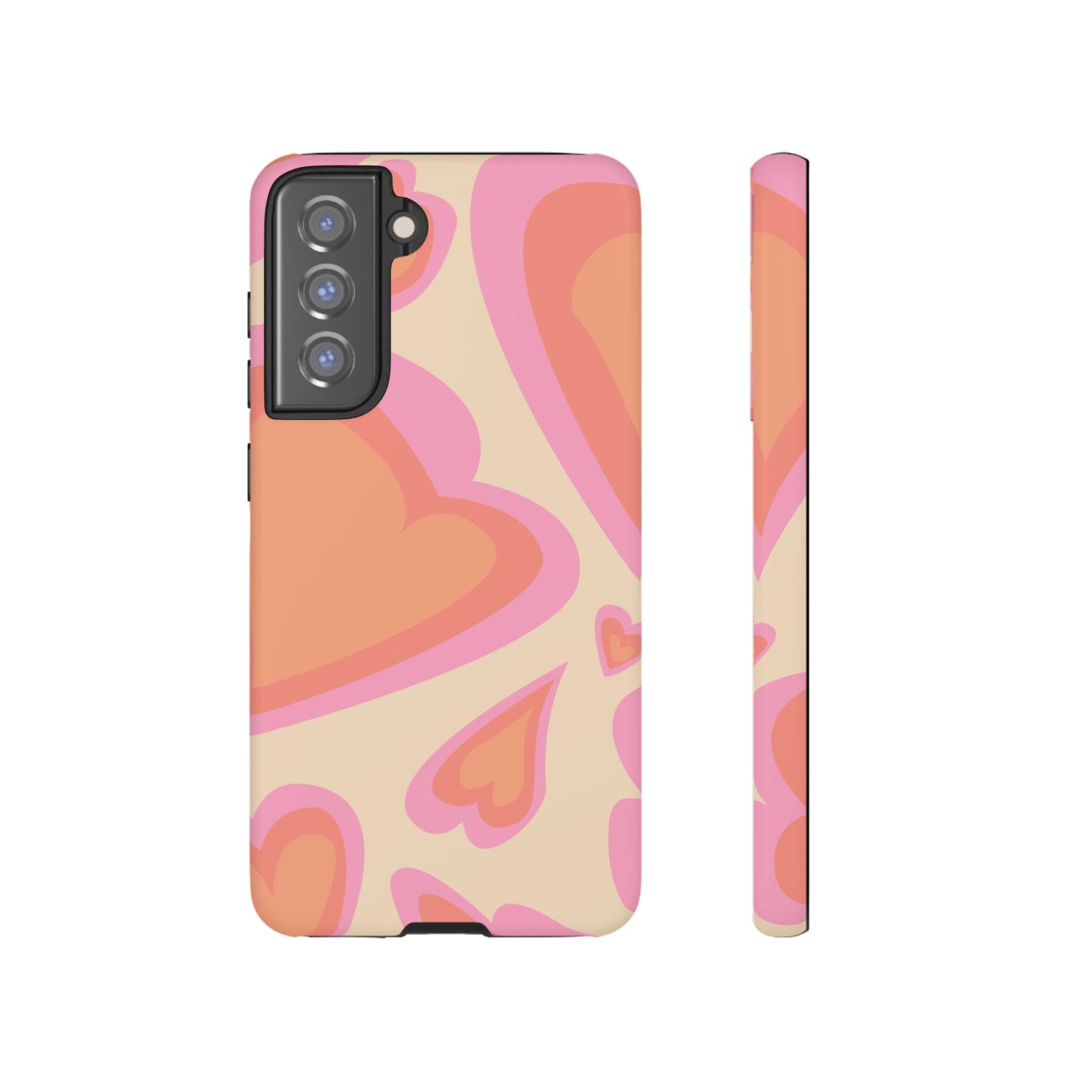 Retro Pink Hearts Samsung Galaxy Case – Shock-Resistant, Matte Finish, Dual-Layer Protection