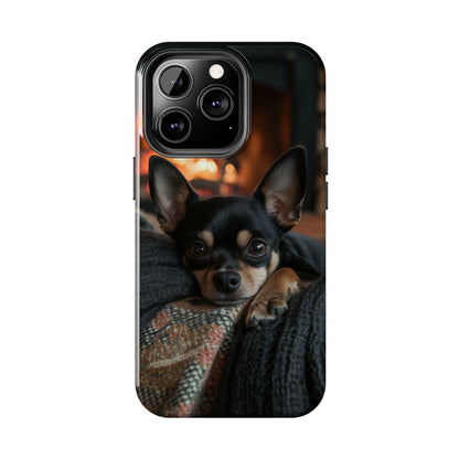 Cozy Chihuahua Fireplace iPhone Case – Warm and Stylish Design