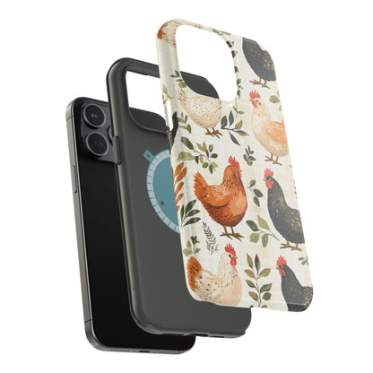 MagSafe iPhone Case: Vintage Chicken Farmhouse Case – Rustic Leaves Design