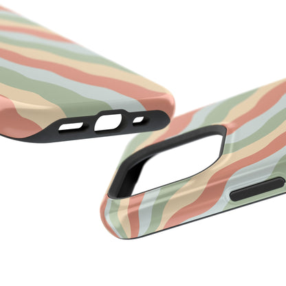 Earthy Retro Waves MagSafe iPhone Case – 70s-Inspired Wavy Stripes in Soft Green, Cream, and Rust