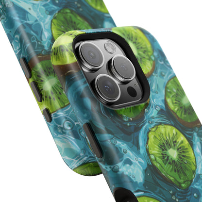 Tropical Kiwi Splash MagSafe iPhone Case – Tough Dual-Layer, Vibrant Summer Design