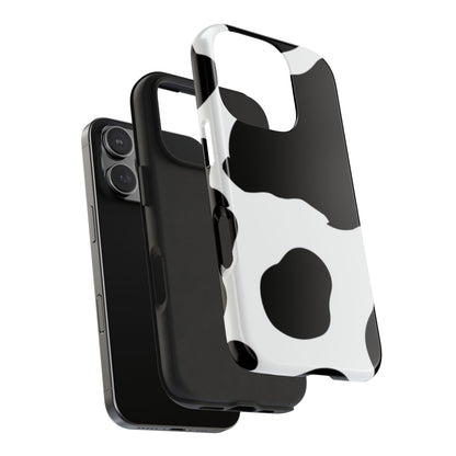 Bold Black and White Cow Print Tough iPhone Case – Modern Animal Pattern with Dual-Layer Protection