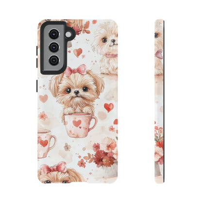 Puppies & Heart Mugs Samsung Galaxy Case – Sweet Dog & Floral Design, Shockproof & Slim