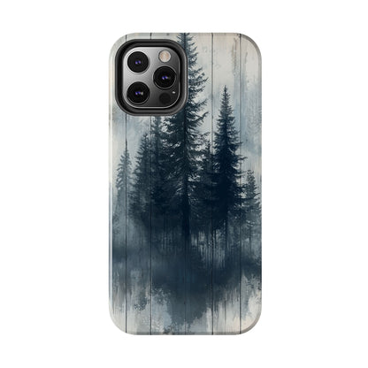 Rustic Pine Forest iPhone Case - Blue Toned Woodland Country Design