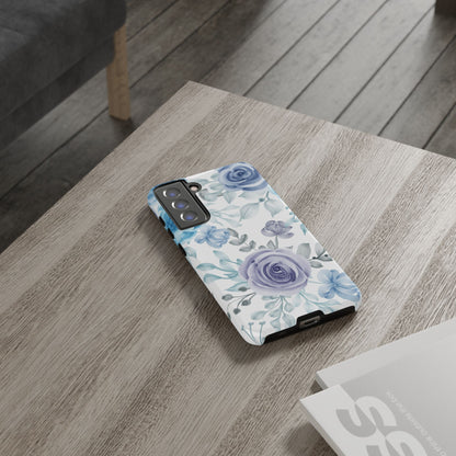 Elegant Blue & Violet Roses Samsung Galaxy Case – Artistic Floral Design for Stylish Protection