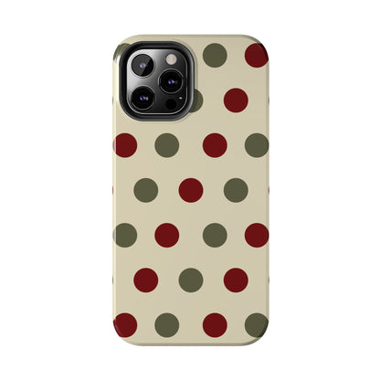 Red & Green Polka Dots on Cream – iPhone Case