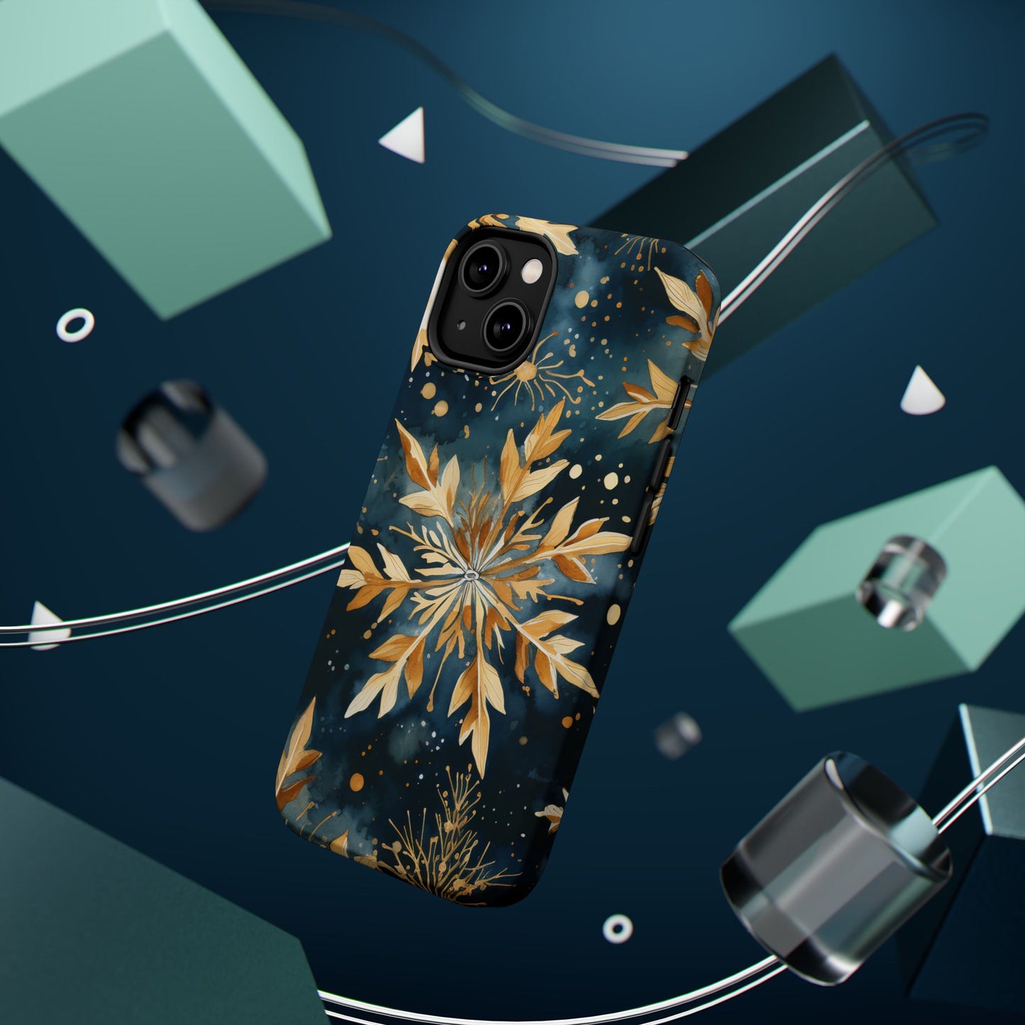 Gold Floral Snowflakes on Midnight Blue - MagSafe iPhone Series Case