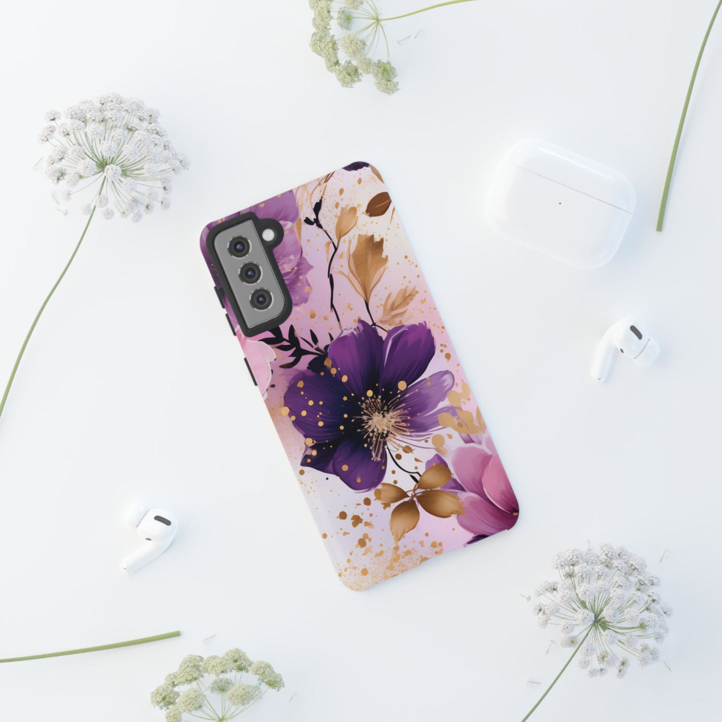 Elegant Purple & Gold Floral Samsung Galaxy Case - Luxe Flower Design