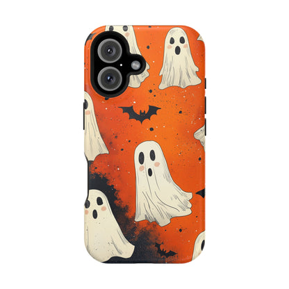 Spooky Ghosts & Bats  MagSafe iPhone Case – Vibrant Orange Halloween Design