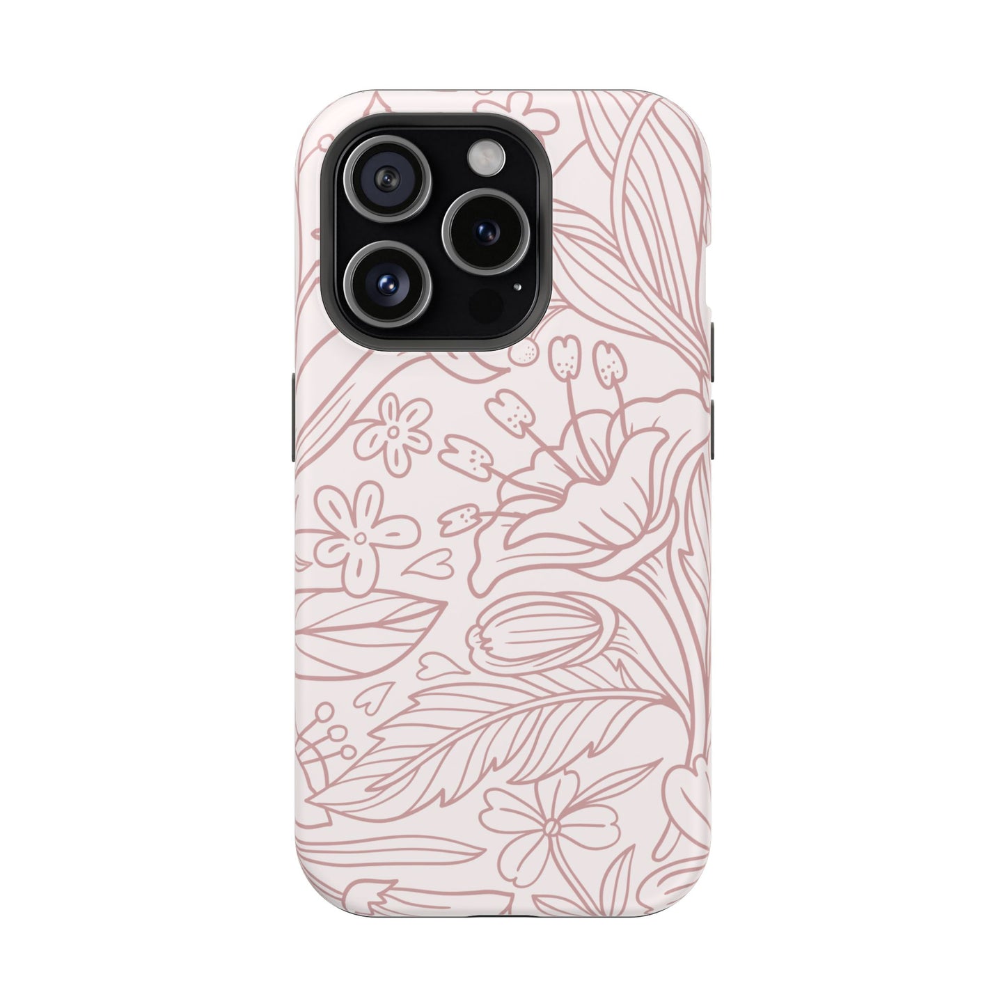 Blush Floral Line Art Tough MagSafe iPhone Case – Delicate Minimalist Design with Dual-Layer Protection