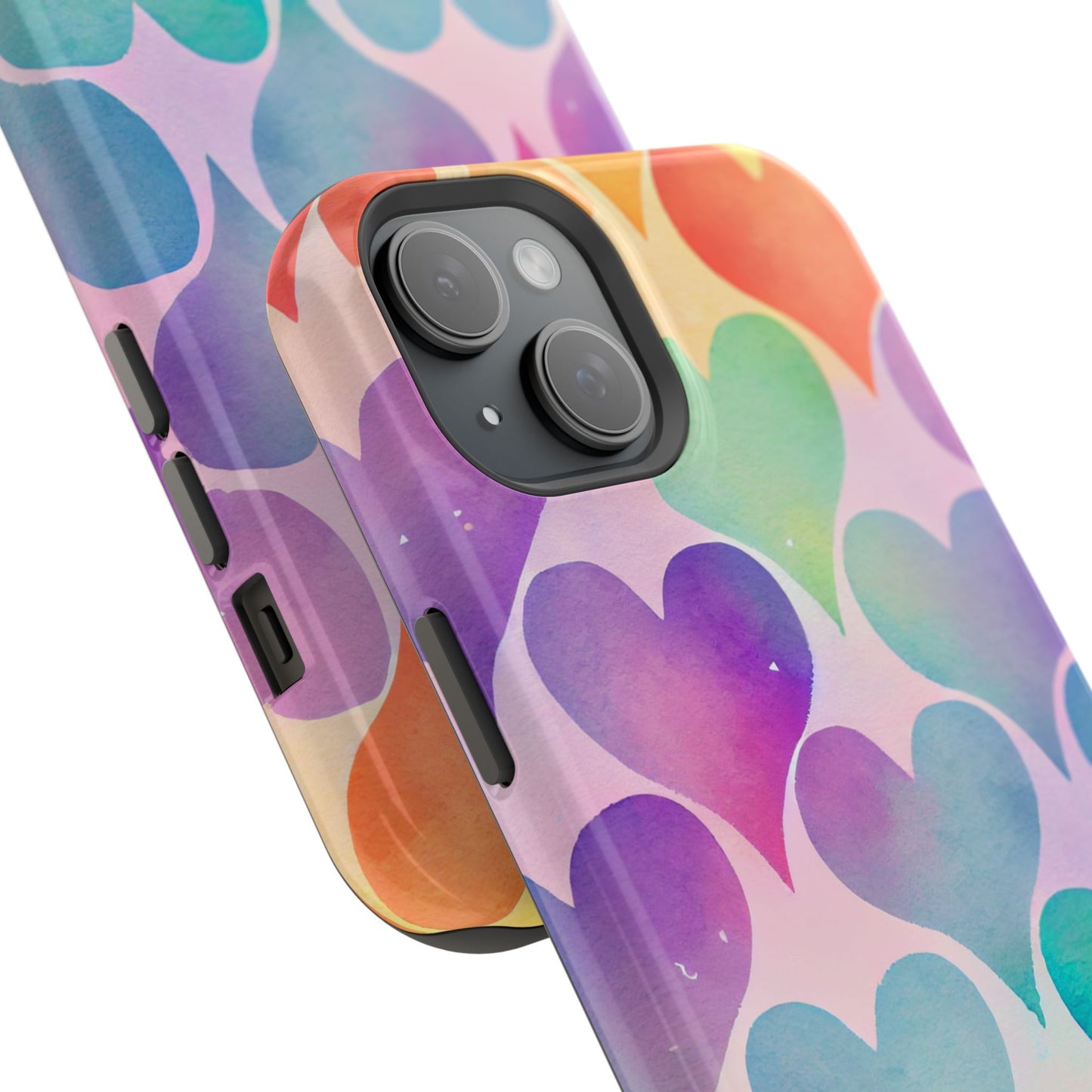 Rainbow Hearts Watercolor iPhone Case – Slim Design, Glossy Finish