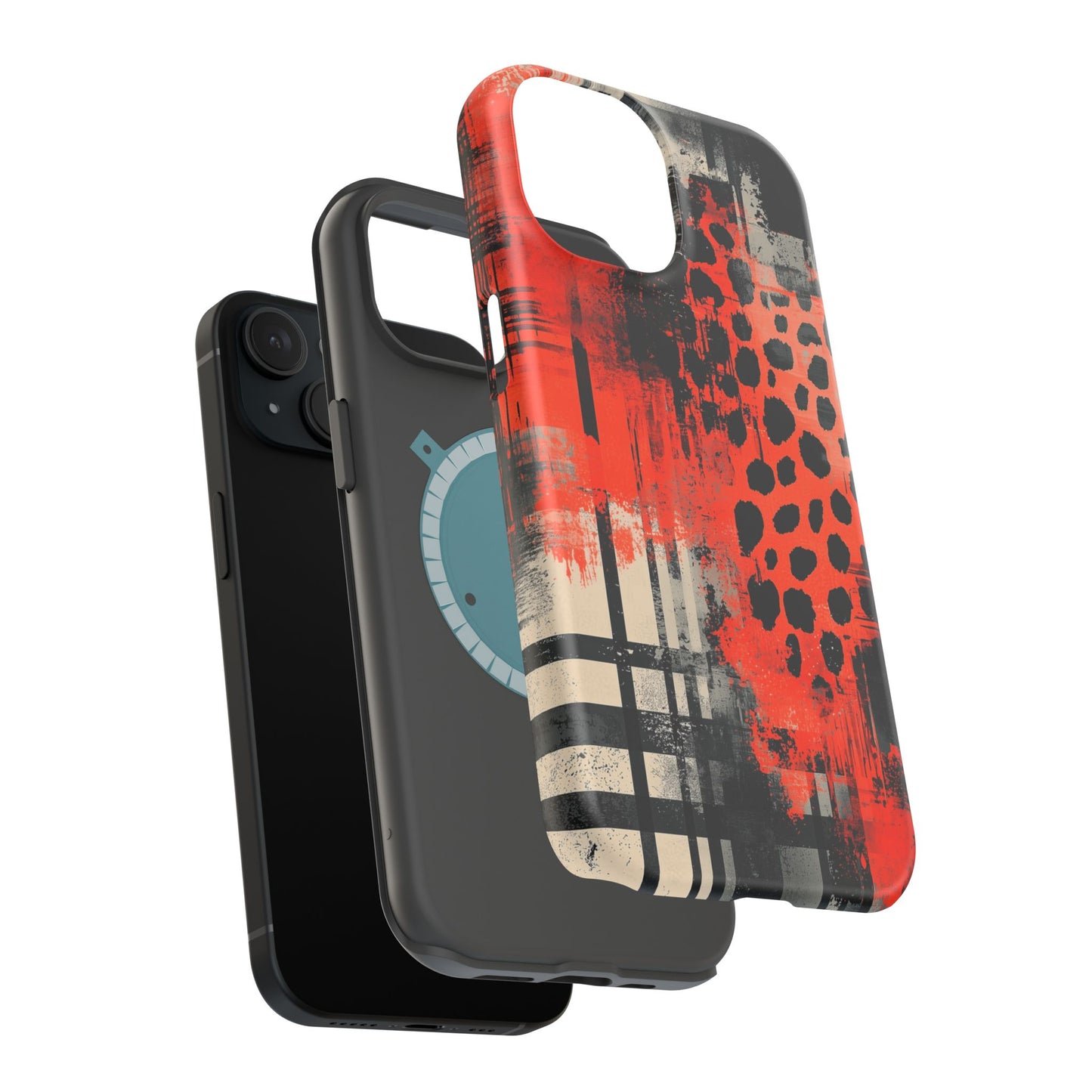 MagSafe iPhone Case: Cheetah Plaid – Red & Black Pattern