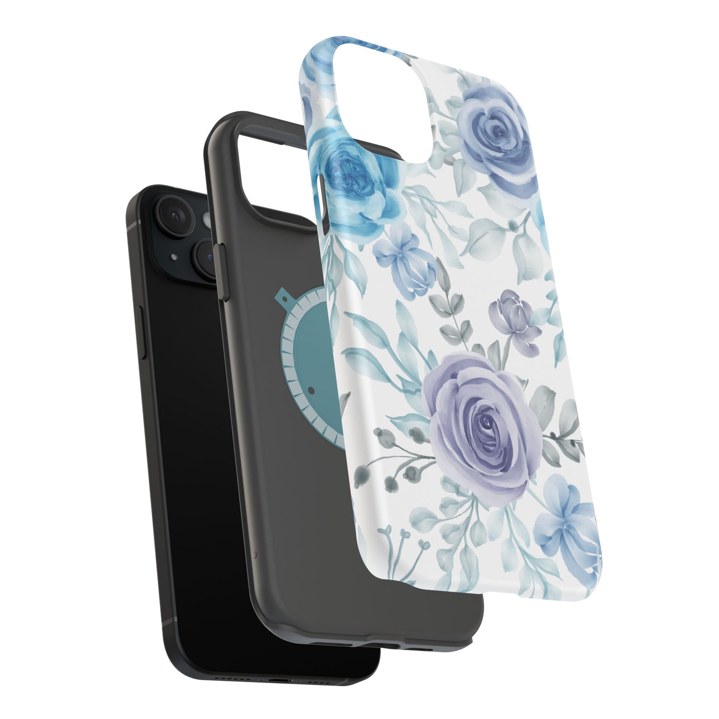 Elegant Blue & Violet Roses MagSafe Case – Artistic Floral Protection with Magnetic Charging Compatibility