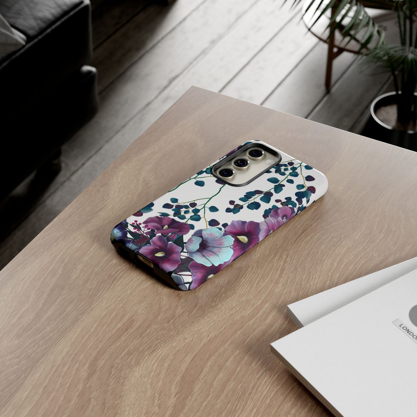 Moody Purple & Teal Floral Samsung Galaxy Series Case – Elegant Botanical Design