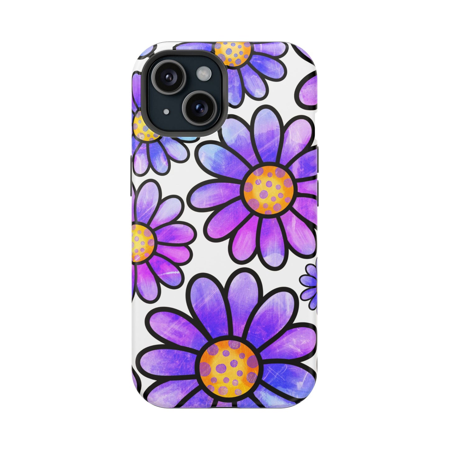 Purple Daisy Delight MagSafe iPhone Case – Slim Profile, Glossy Finish