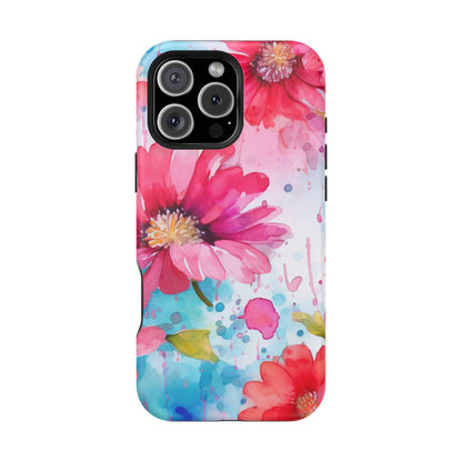 Vibrant Watercolor Red & Pink Floral - MagSafe iPhone Case