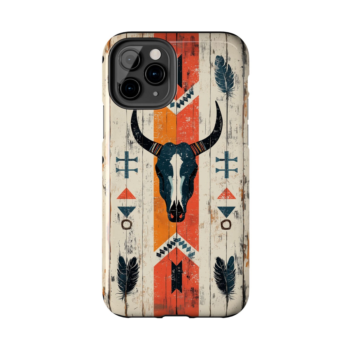 Rustic Western Bull Skull Tough iPhone Case – Distressed Wood Design, Dual - Layer Protection - BOGO Cases