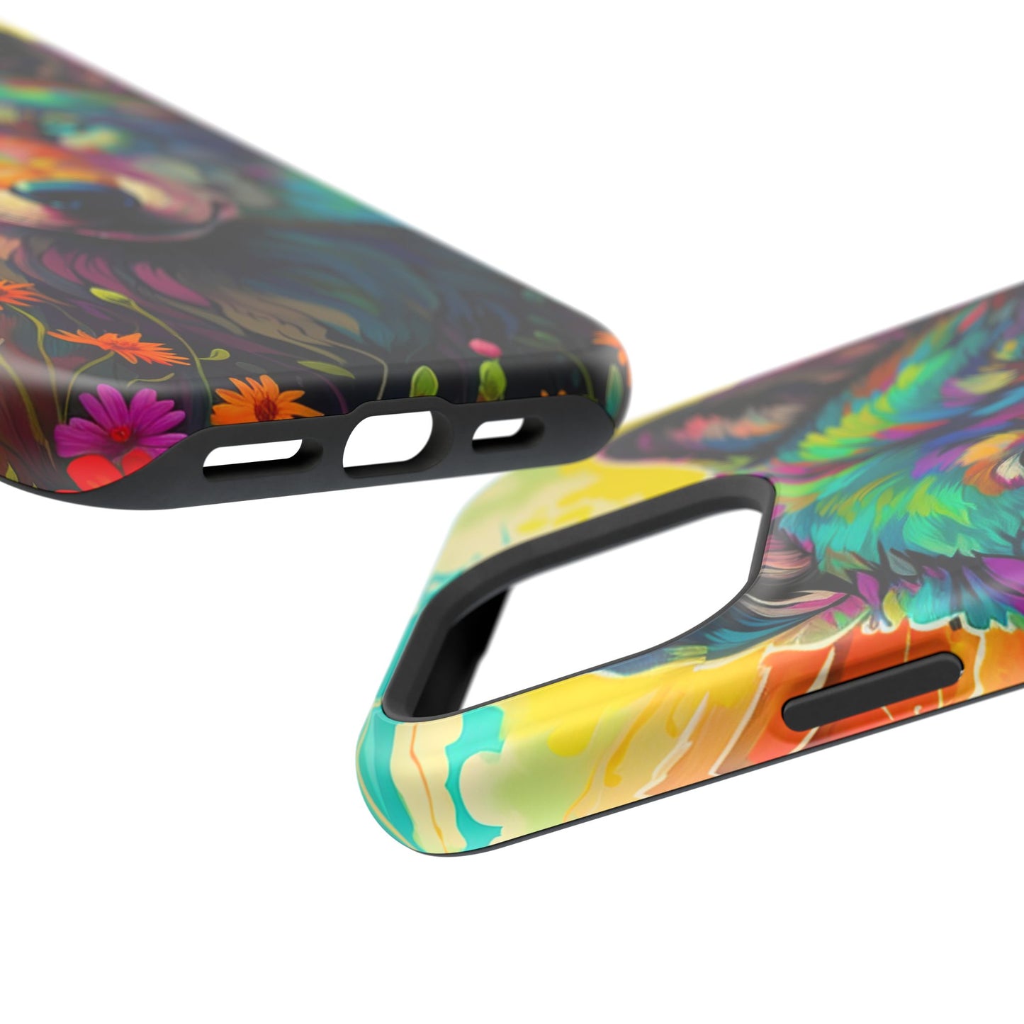 Rainbow Wolf in Bloom – MagSafe iPhone Case with Nature-Inspired Design