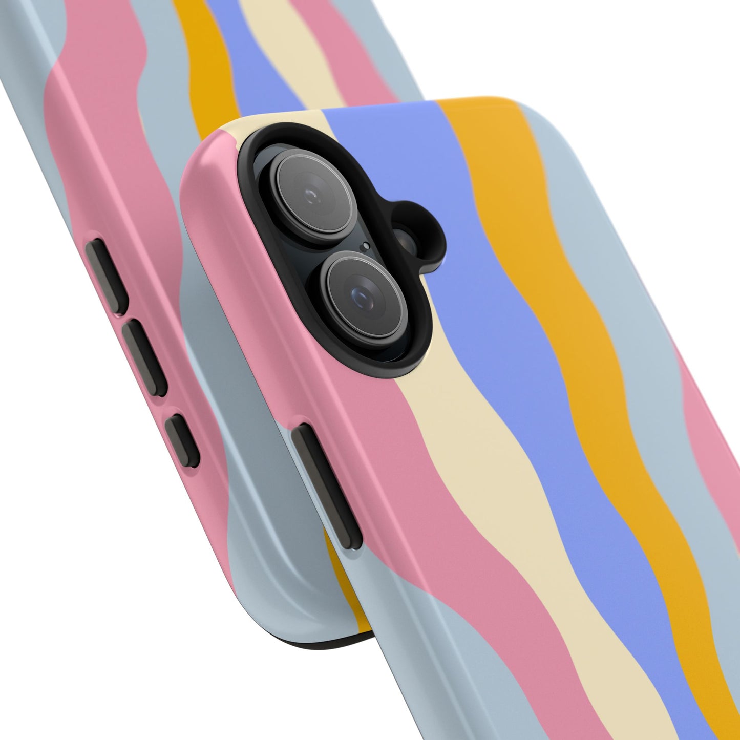 Pastel Radiance iPhone Case – 70s-Inspired Dual-Layer Design with Wavy Sunburst Pattern