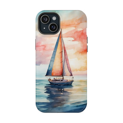 Sailboat Sunset MagSafe iPhone Case – Vibrant Watercolor Design