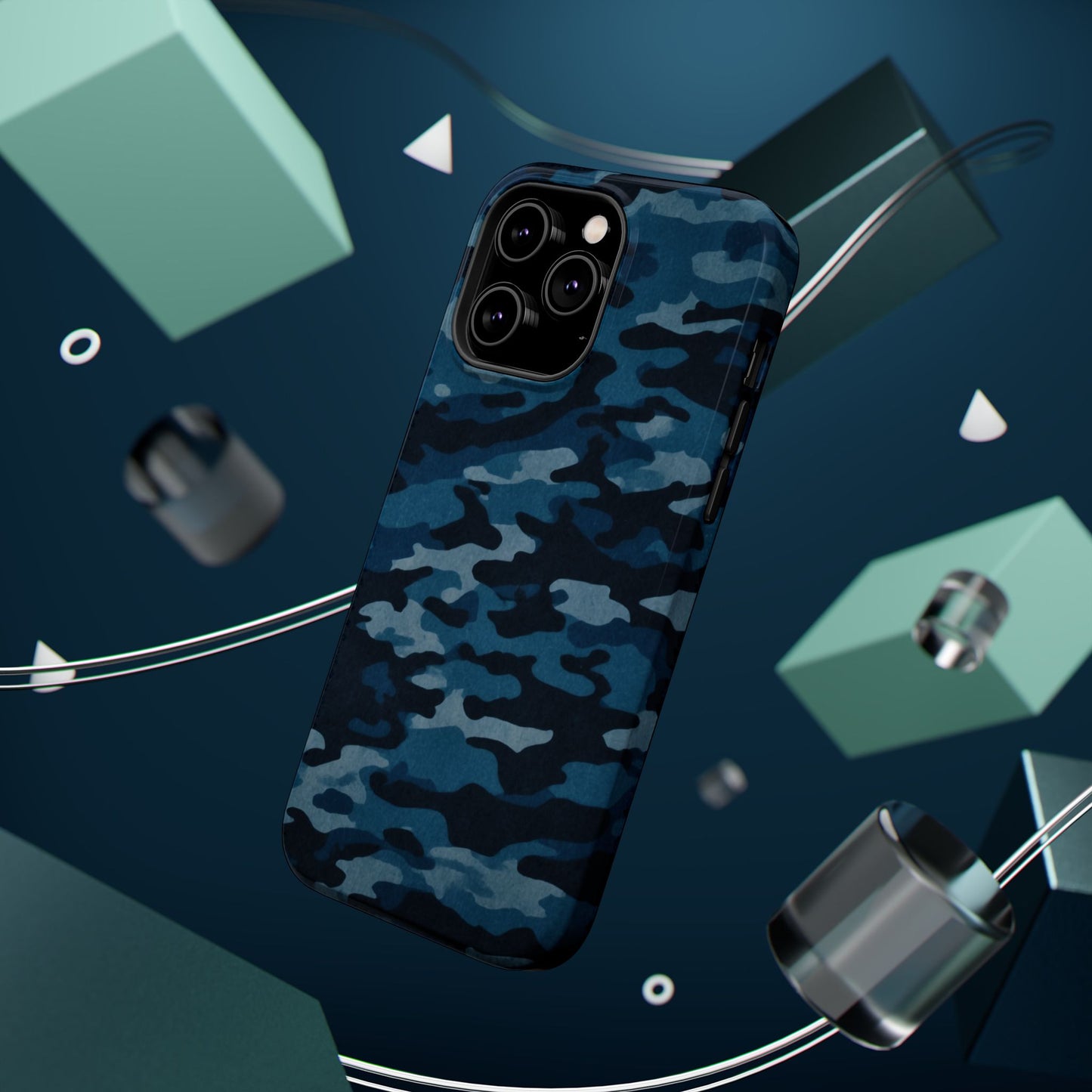 Dark Blue Camouflage – MagSafe iPhone Case with Modern Rugged Style