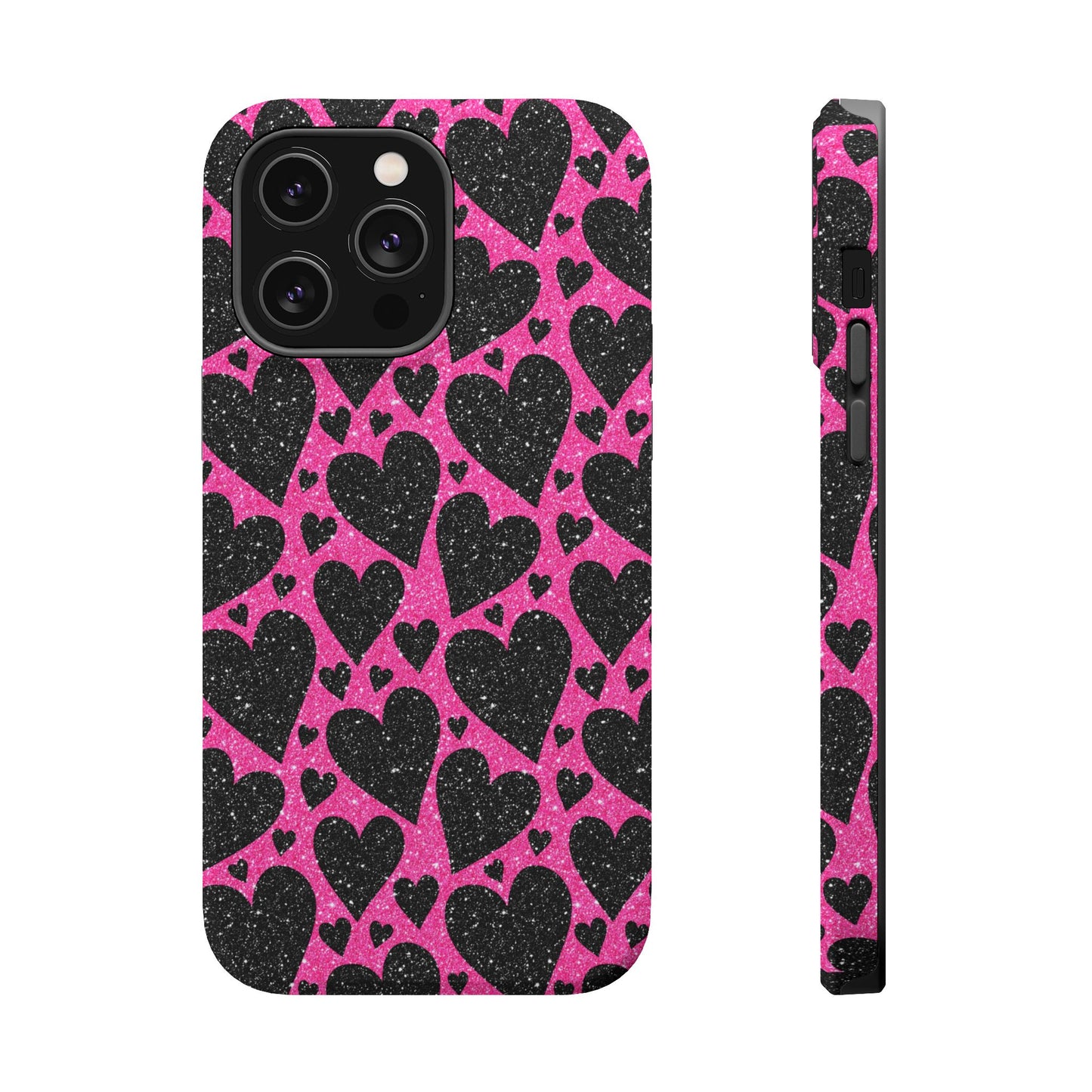 Pink Glitter Hearts MagSafe iPhone Case