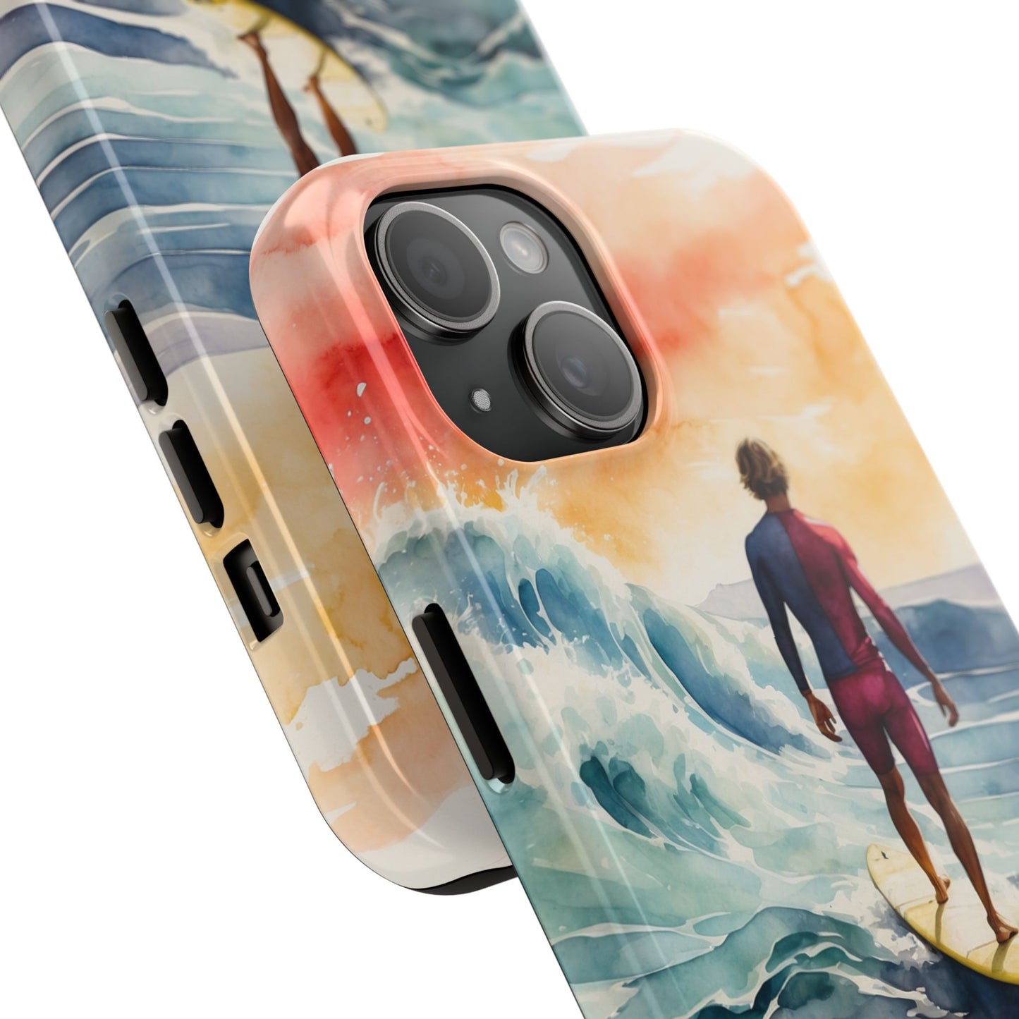 Surfer’s Sunset Wave iPhone Case – Vibrant Watercolor Design