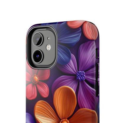 Bold Floral 3D iPhone Case – Vivid Purple and Orange Flower Design, Shock - Resistant - BOGO Cases