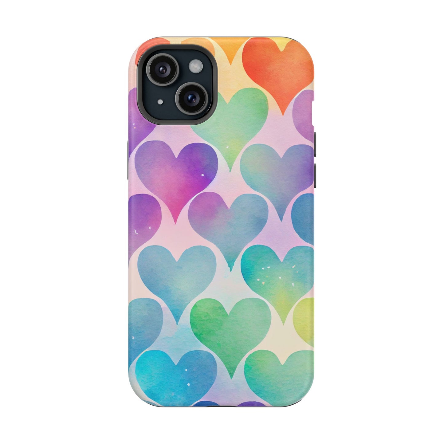 Rainbow Hearts Watercolor iPhone Case – Slim Design, Glossy Finish