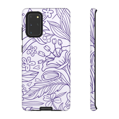 Lavender Floral Line Art Tough Samsung Galaxy Case – Minimalist Botanical Design with Dual-Layer Protection