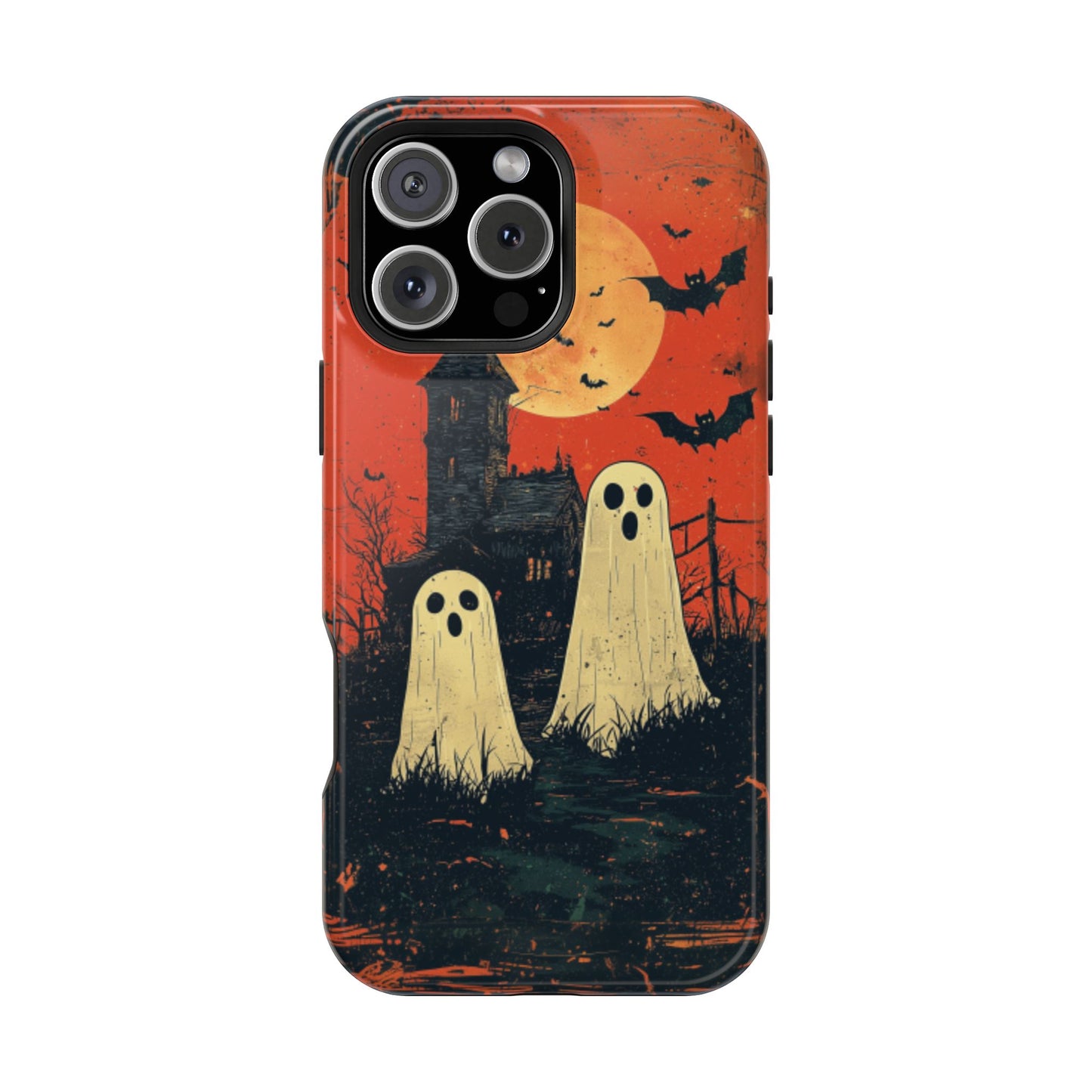 Haunted House & Ghosts MagSafe iPhone Case – Spooky Halloween Full Moon Design