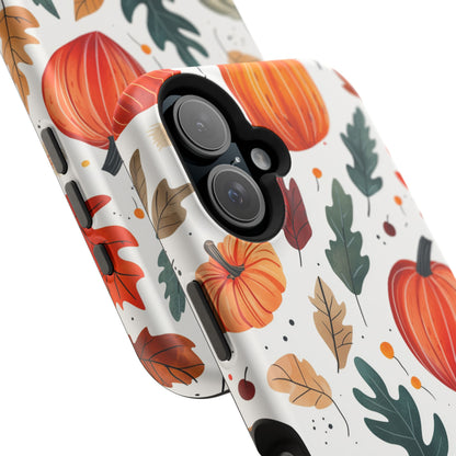 Autumn Harvest MagSafe iPhone Case - Pumpkin and Fall Leaf Design