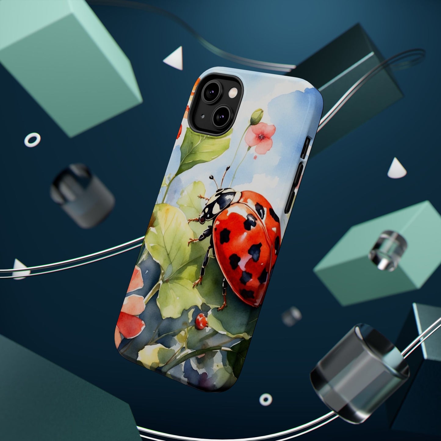 Watercolor Ladybug & Poppy Fields - MagSafe iPhone Case