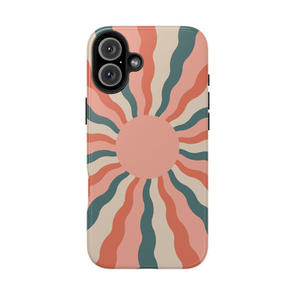 Retro Sunburst iPhone Case – Bold 70s-Inspired Waves in Coral, Teal, and Cream