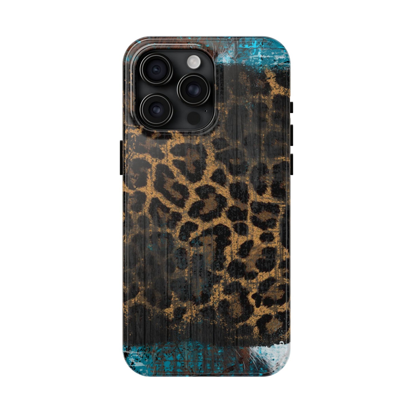 Boho Leopard and Turquoise Tough iPhone Case – Rustic Western Design with Dual-Layer Protection