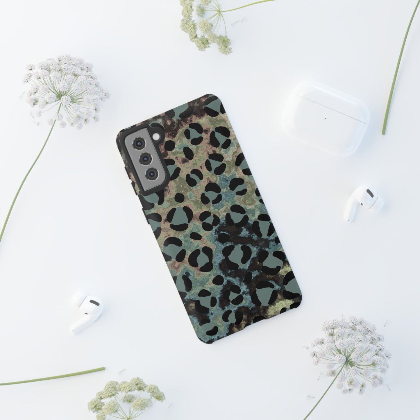 Moody Watercolor Leopard Print Tough Samsung Galaxy Case – Earthy Abstract Pattern with Dual-Layer Protection