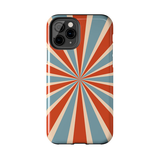 Vintage Blue & Red Sunburst iPhone Case – Bold Geometric Pattern, Shock-Resistant Cover