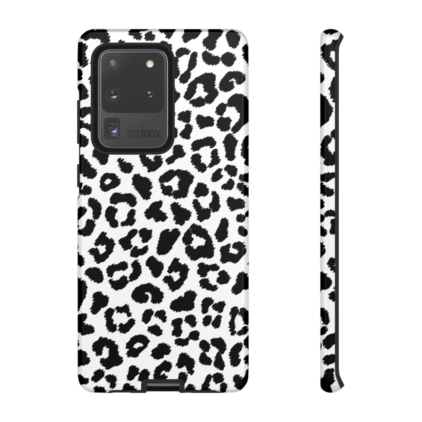 Monochrome Leopard Print Tough Samsung Galaxy Case – Classic Black and White Design with Dual-Layer Protection